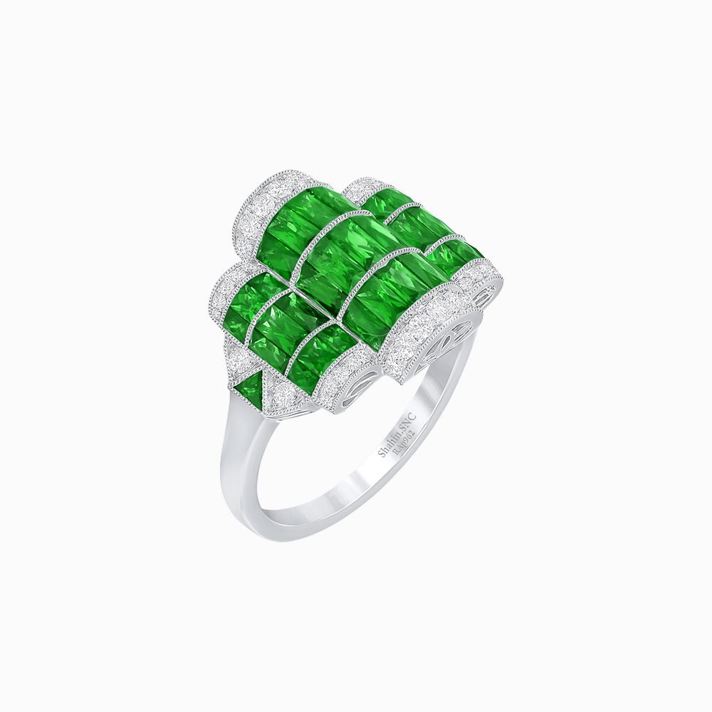 Art Deco Triple Tank - Scroll Motif Ring - Shahin Jewelry