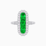 Load image into Gallery viewer, Art Deco Vertical Emerald &amp; Diamond Ring in 18K White Gold A Refined Twist on Timeless Geometry - Shahin Jewelry
