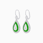 Load image into Gallery viewer, Art Deco–Inspired Double Halo Pear - Shaped Drop Earrings with Diamond and Gemstones Mounting - Shahin Jewelry

