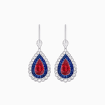 Load image into Gallery viewer, Art Deco–Inspired Double Halo Pear - Shaped Drop Earrings with Diamond and Gemstones Mounting - Shahin Jewelry
