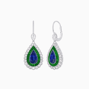 Art Deco–Inspired Double Halo Pear - Shaped Drop Earrings with Diamond and Gemstones Mounting - Shahin Jewelry