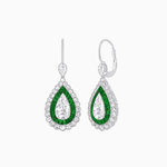 Load image into Gallery viewer, Art Deco–Inspired Double Halo Pear - Shaped Drop Earrings with Diamond and Gemstones Mounting - Shahin Jewelry
