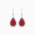 Load image into Gallery viewer, Art Deco–Inspired Double Halo Pear - Shaped Drop Earrings with Diamond and Gemstones Mounting - Shahin Jewelry
