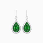 Load image into Gallery viewer, Art Deco–Inspired Double Halo Pear - Shaped Drop Earrings with Diamond and Gemstones Mounting - Shahin Jewelry
