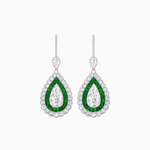 Load image into Gallery viewer, Art Deco–Inspired Double Halo Pear - Shaped Drop Earrings with Diamond and Gemstones Mounting - Shahin Jewelry
