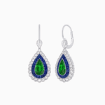 Load image into Gallery viewer, Art Deco–Inspired Double Halo Pear - Shaped Drop Earrings with Diamond and Gemstones Mounting - Shahin Jewelry
