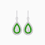 Load image into Gallery viewer, Art Deco–Inspired Double Halo Pear - Shaped Drop Earrings with Diamond and Gemstones Mounting - Shahin Jewelry
