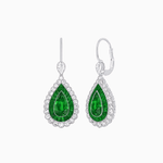 Load image into Gallery viewer, Art Deco–Inspired Double Halo Pear - Shaped Drop Earrings with Diamond and Gemstones Mounting - Shahin Jewelry
