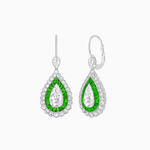 Load image into Gallery viewer, Art Deco–Inspired Double Halo Pear - Shaped Drop Earrings with Diamond and Gemstones Mounting - Shahin Jewelry
