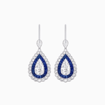 Load image into Gallery viewer, Art Deco–Inspired Double Halo Pear - Shaped Drop Earrings with Diamond and Gemstones Mounting - Shahin Jewelry

