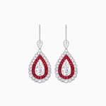 Load image into Gallery viewer, Art Deco–Inspired Double Halo Pear - Shaped Drop Earrings with Diamond and Gemstones Mounting - Shahin Jewelry
