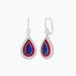 Load image into Gallery viewer, Art Deco–Inspired Double Halo Pear - Shaped Drop Earrings with Diamond and Gemstones Mounting - Shahin Jewelry
