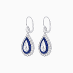 Load image into Gallery viewer, Art Deco–Inspired Double Halo Pear - Shaped Drop Earrings with Diamond and Gemstones Mounting - Shahin Jewelry
