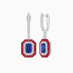 Load image into Gallery viewer, Art Deco–Inspired Mounting Emerald Cut Drop Earrings with Diamonds and Gemstones - Shahin Jewelry

