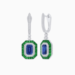 Load image into Gallery viewer, Art Deco–Inspired Mounting Emerald Cut Drop Earrings with Diamonds and Gemstones - Shahin Jewelry
