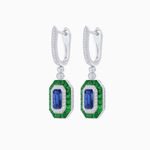 Load image into Gallery viewer, Art Deco–Inspired Mounting Emerald Cut Drop Earrings with Diamonds and Gemstones - Shahin Jewelry
