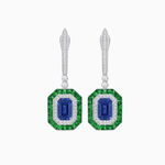 Load image into Gallery viewer, Art Deco–Inspired Mounting Emerald Cut Drop Earrings with Diamonds and Gemstones - Shahin Jewelry

