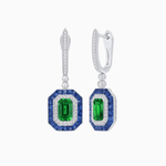 Load image into Gallery viewer, Art Deco–Inspired Mounting Emerald Cut Drop Earrings with Diamonds and Gemstones - Shahin Jewelry
