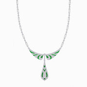 Art Deco–Inspired Winged Drop Necklace with Illusion - Set Pear Center - Shahin Jewelry