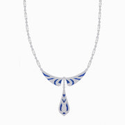 Art Deco–Inspired Winged Drop Necklace with Illusion - Set Pear Center - Shahin Jewelry
