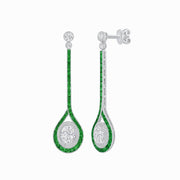 Ballroom Double Halo Dangle Earrings , Oval Mounting with Diamond and Gemstone - Shahin Jewelry