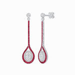 Load image into Gallery viewer, Ballroom Double Halo Dangle Earrings , Oval Mounting with Diamond and Gemstone - Shahin Jewelry
