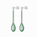 Load image into Gallery viewer, Ballroom Double Halo Dangle Earrings , Oval Mounting with Diamond and Gemstone - Shahin Jewelry
