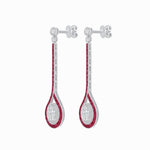 Load image into Gallery viewer, Ballroom Double Halo Dangle Earrings , Oval Mounting with Diamond and Gemstone - Shahin Jewelry
