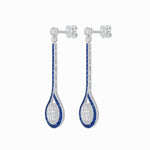 Load image into Gallery viewer, Ballroom Double Halo Dangle Earrings , Oval Mounting with Diamond and Gemstone - Shahin Jewelry
