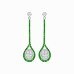 Load image into Gallery viewer, Ballroom Double Halo Dangle Earrings , Oval Mounting with Diamond and Gemstone - Shahin Jewelry
