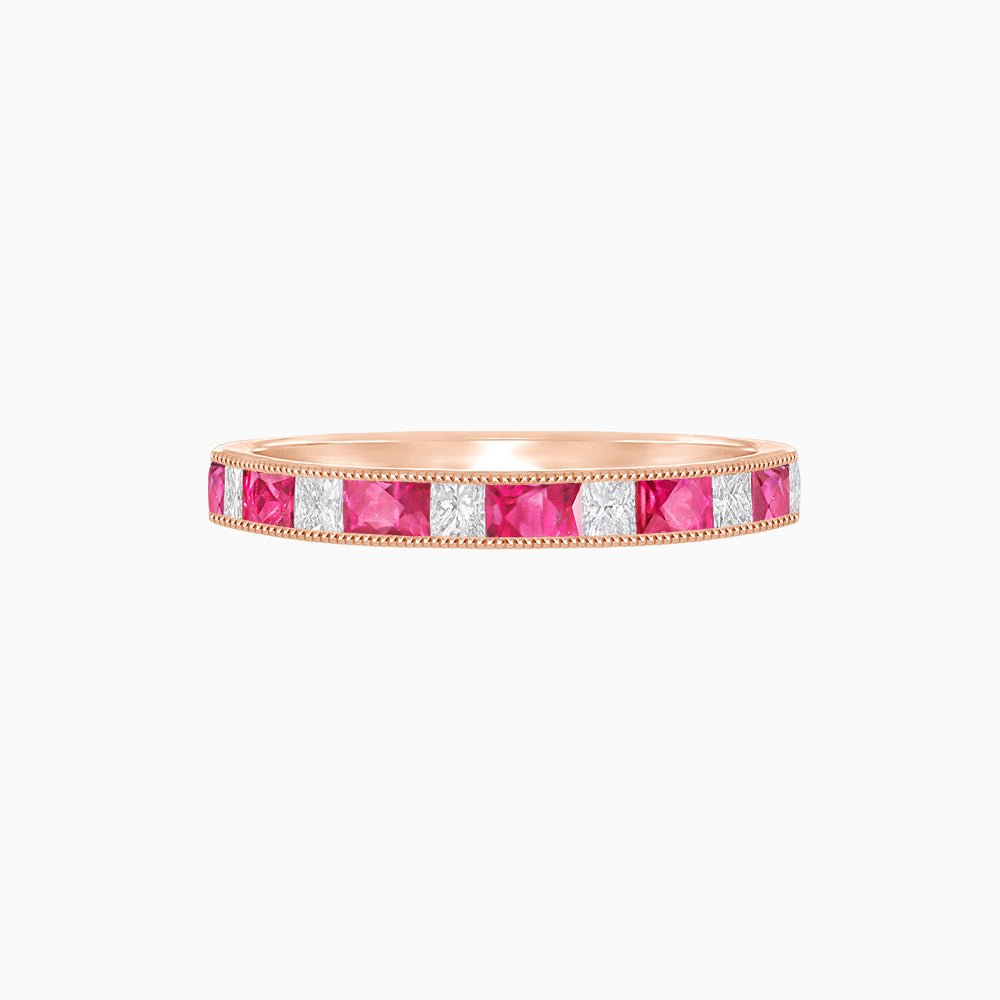 Blush Ember – Spinel and Princess Diamond Half Band in 14K Rose Gold - Shahin Jewelry