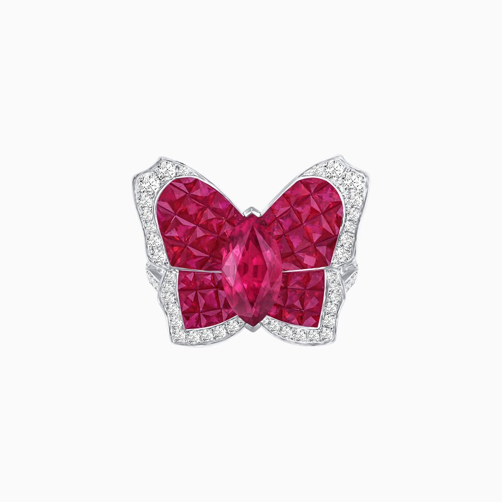 Butterfly Inspired Marquise Cocktail Ring with Invisible-Set Calibré-Cut Gemstones - Shahin Jewelry
