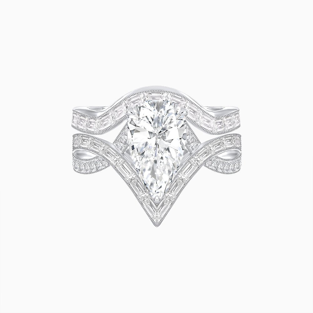 Contemporary Pear - Shaped Mounting Engagement Ring with Diamond Accents - Shahin Jewelry