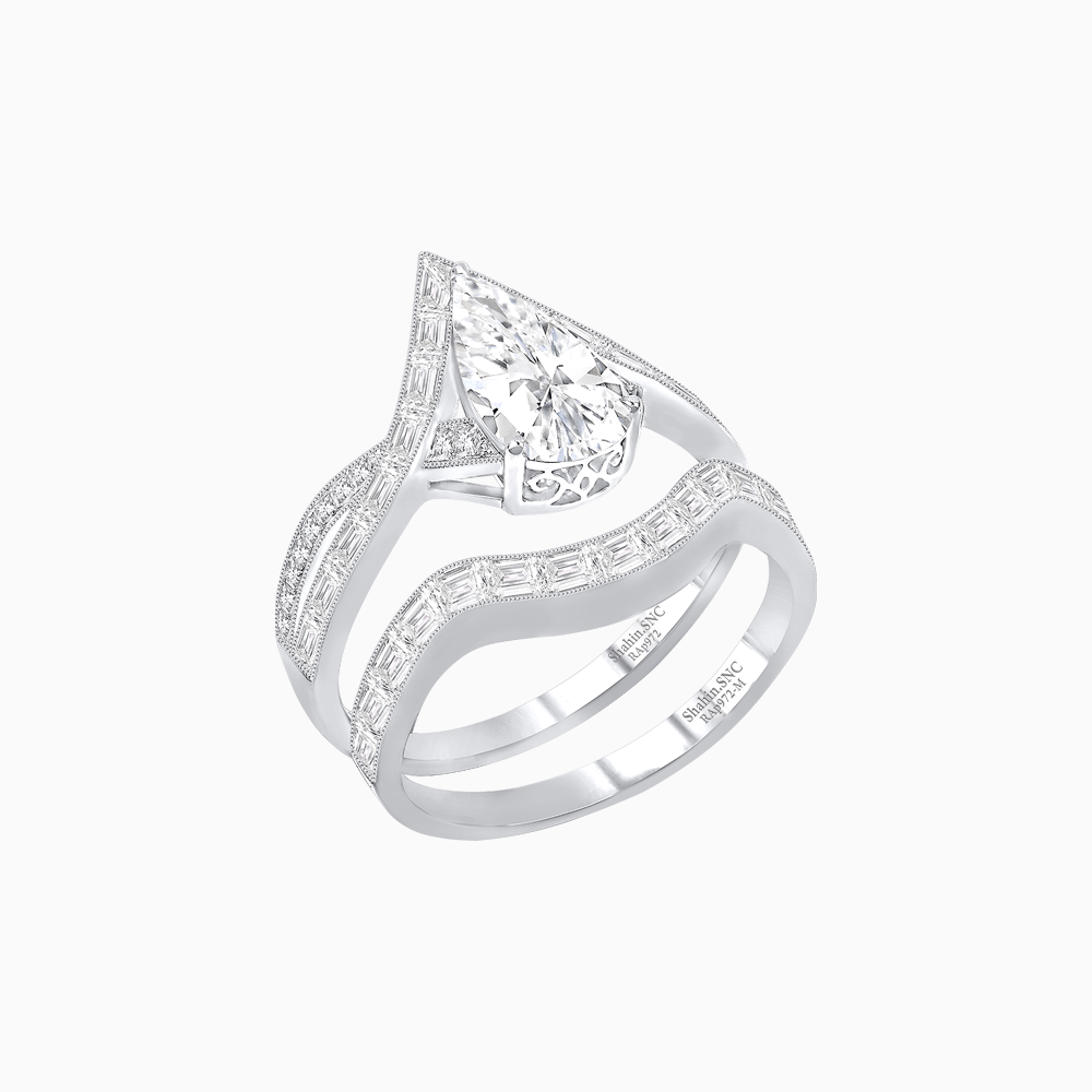 Contemporary Pear - Shaped Mounting Engagement Ring with Diamond Accents - Shahin Jewelry