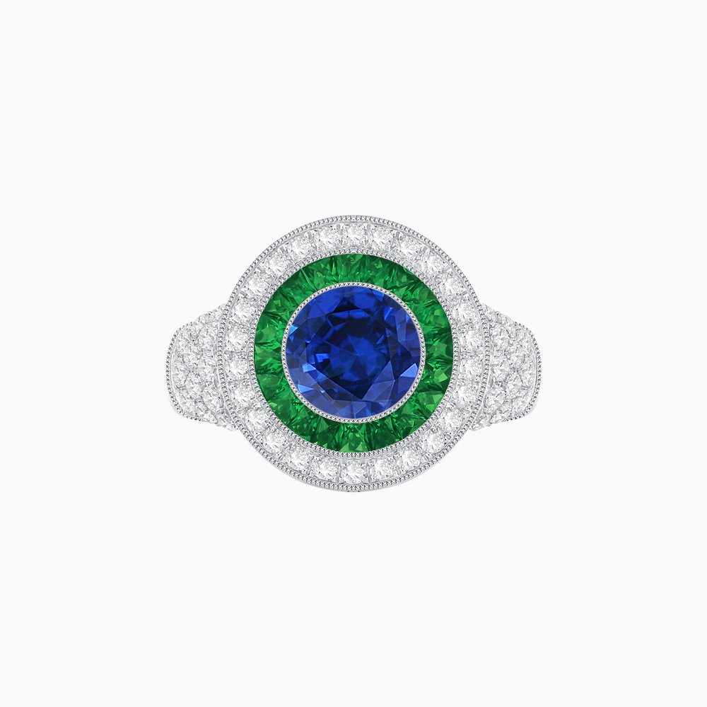 Convertible Gemstone Ring/Pendant with Accent Double Halo Highlights - Shahin Jewelry