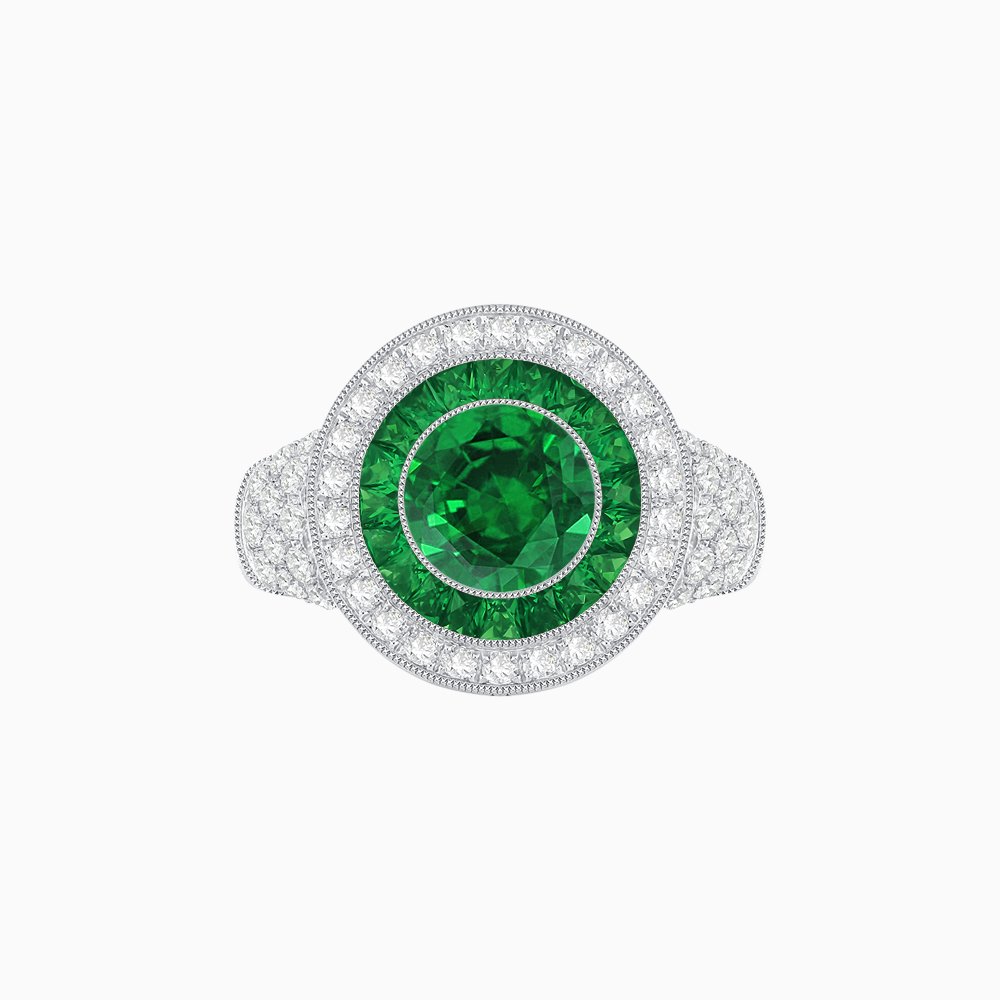 Convertible Gemstone Ring/Pendant with Accent Double Halo Highlights - Shahin Jewelry