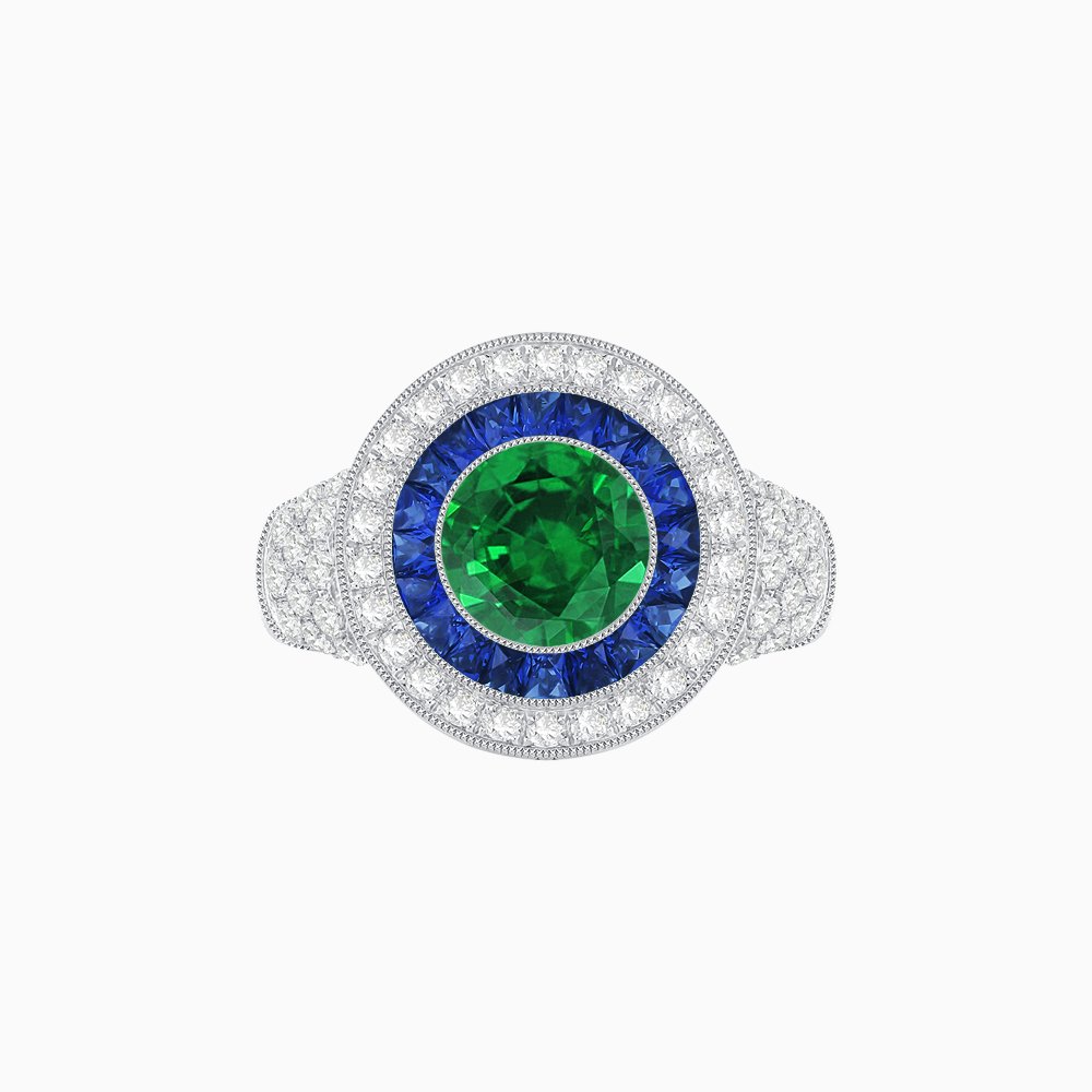 Convertible Gemstone Ring/Pendant with Accent Double Halo Highlights - Shahin Jewelry