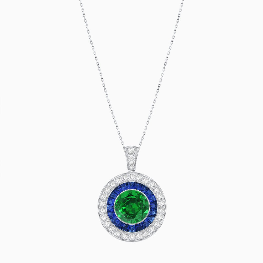 Convertible Gemstone Ring/Pendant with Accent Double Halo Highlights - Shahin Jewelry