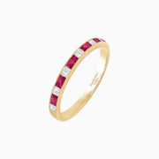 Crimson Edge – Ruby and Princess Diamond Half Band in 14K Yellow Gold - Shahin Jewelry