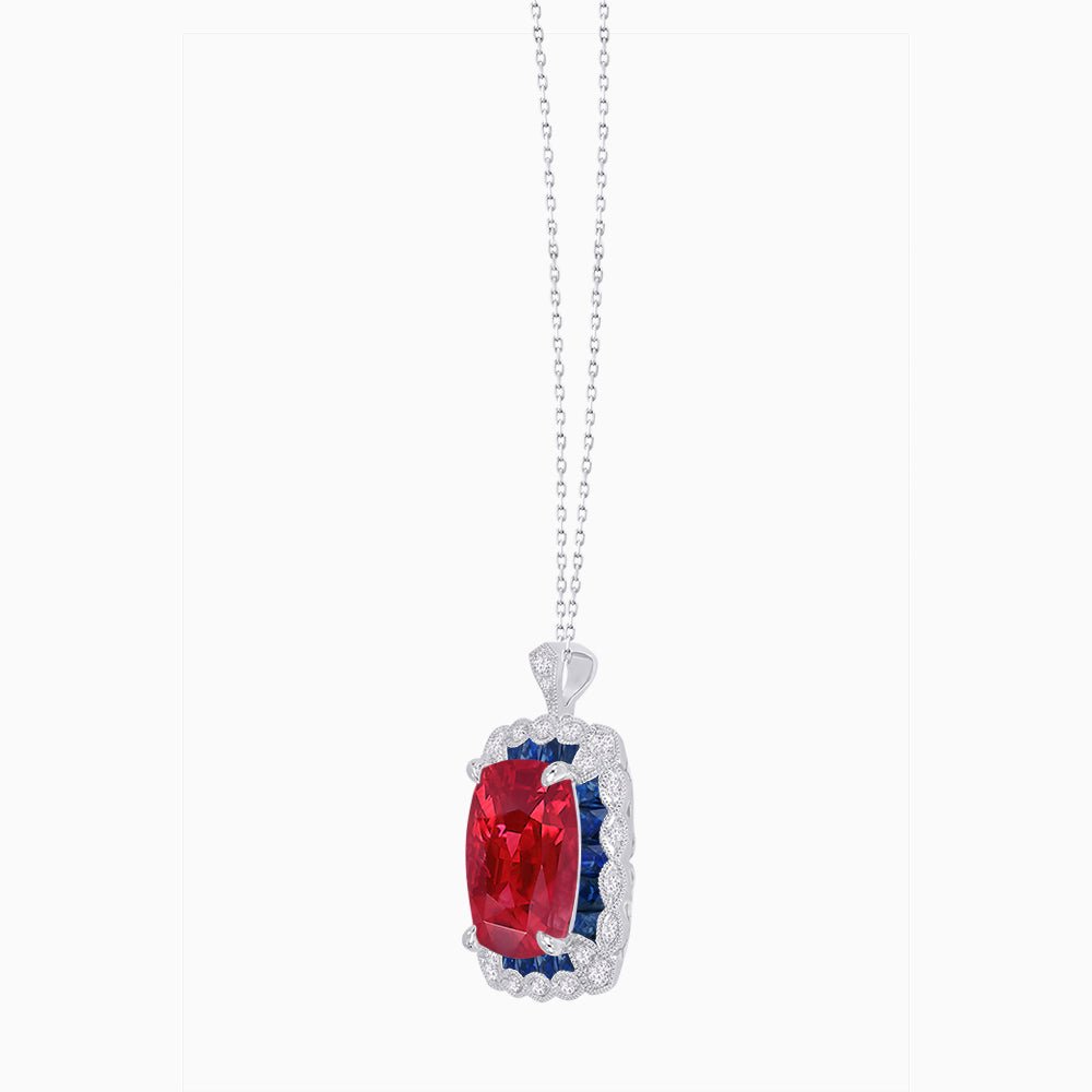 Cushion Cut Center Stone Double Halo Pendant Mounting - Shahin Jewelry