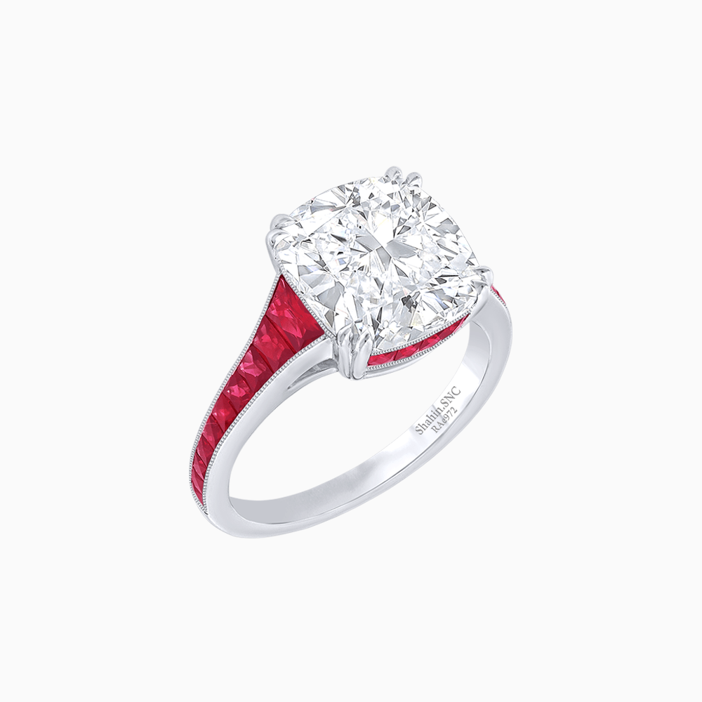 Cushion - Cut Gemstone Engagement Ring Mounting with French Cut Accent Stones - Shahin Jewelry