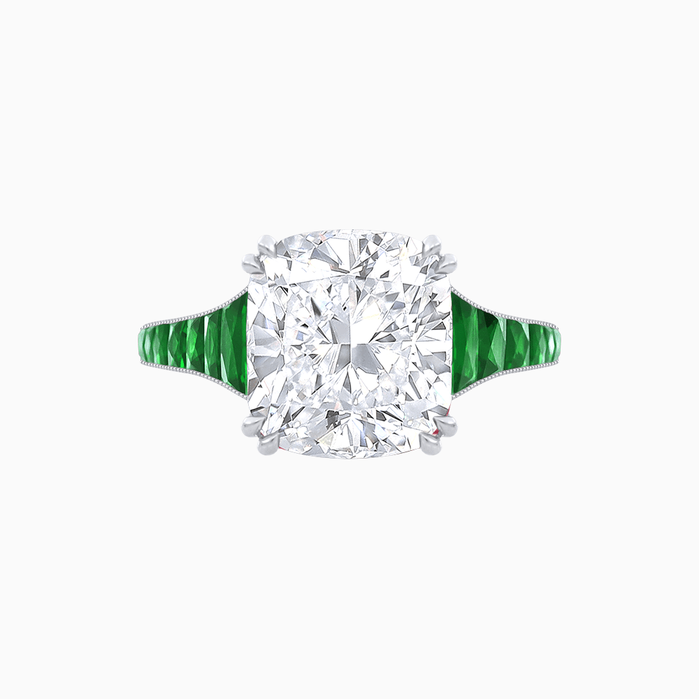 Cushion - Cut Gemstone Engagement Ring Mounting with French Cut Accent Stones - Shahin Jewelry