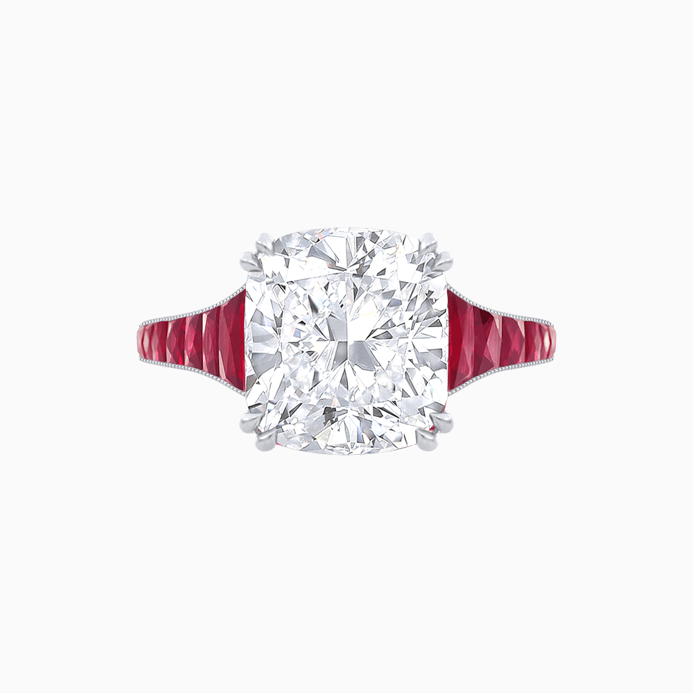 Cushion - Cut Gemstone Engagement Ring Mounting with French Cut Accent Stones - Shahin Jewelry