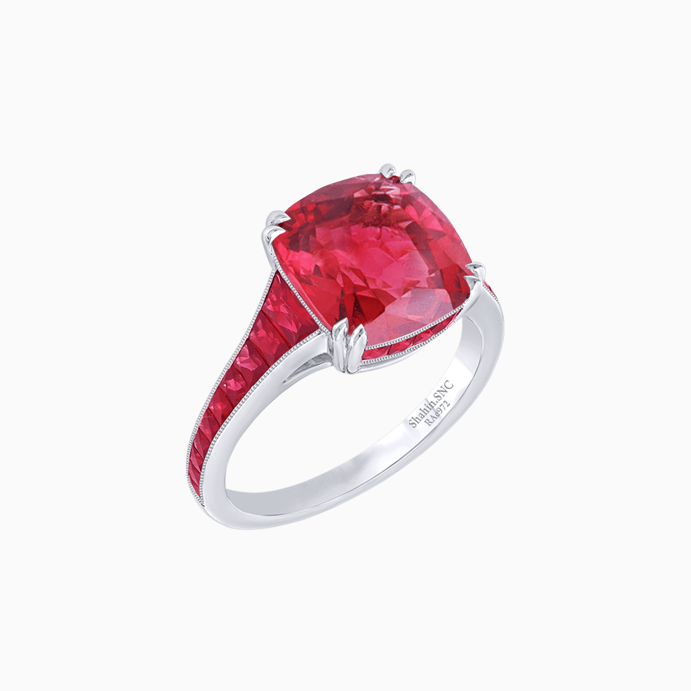 Cushion - Cut Gemstone Engagement Ring Mounting with French Cut Accent Stones - Shahin Jewelry