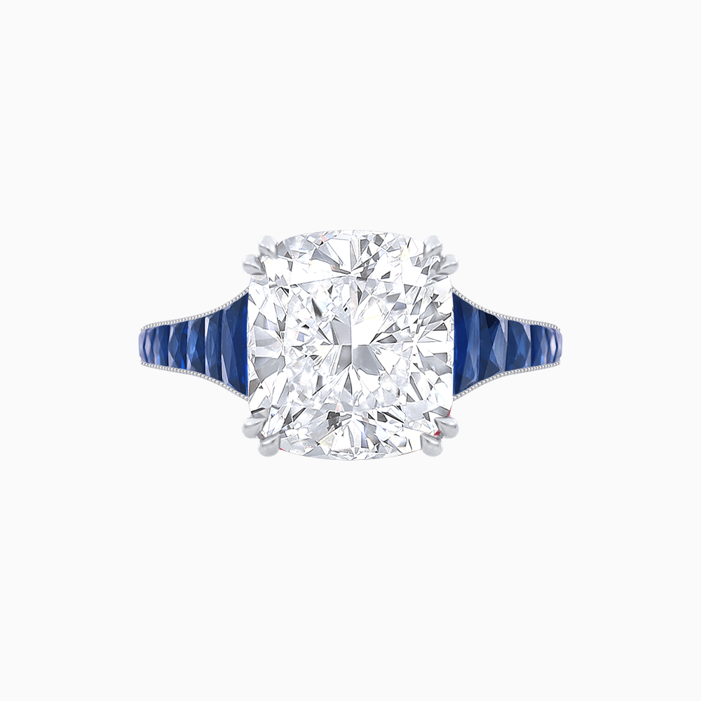 Cushion - Cut Gemstone Engagement Ring Mounting with French Cut Accent Stones - Shahin Jewelry