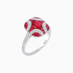 Load image into Gallery viewer, Cushion Geometric Art Deco Inspired Ring with French - Cut Gemstones Cushion - shaped setting | French - cut gemstone inlay | Diamond - accented geometric design - Shahin Jewelry
