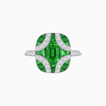 Load image into Gallery viewer, Cushion Geometric Art Deco Inspired Ring with French - Cut Gemstones Cushion - shaped setting | French - cut gemstone inlay | Diamond - accented geometric design - Shahin Jewelry
