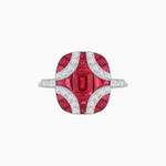Load image into Gallery viewer, Cushion Geometric Art Deco Inspired Ring with French - Cut Gemstones Cushion - shaped setting | French - cut gemstone inlay | Diamond - accented geometric design - Shahin Jewelry
