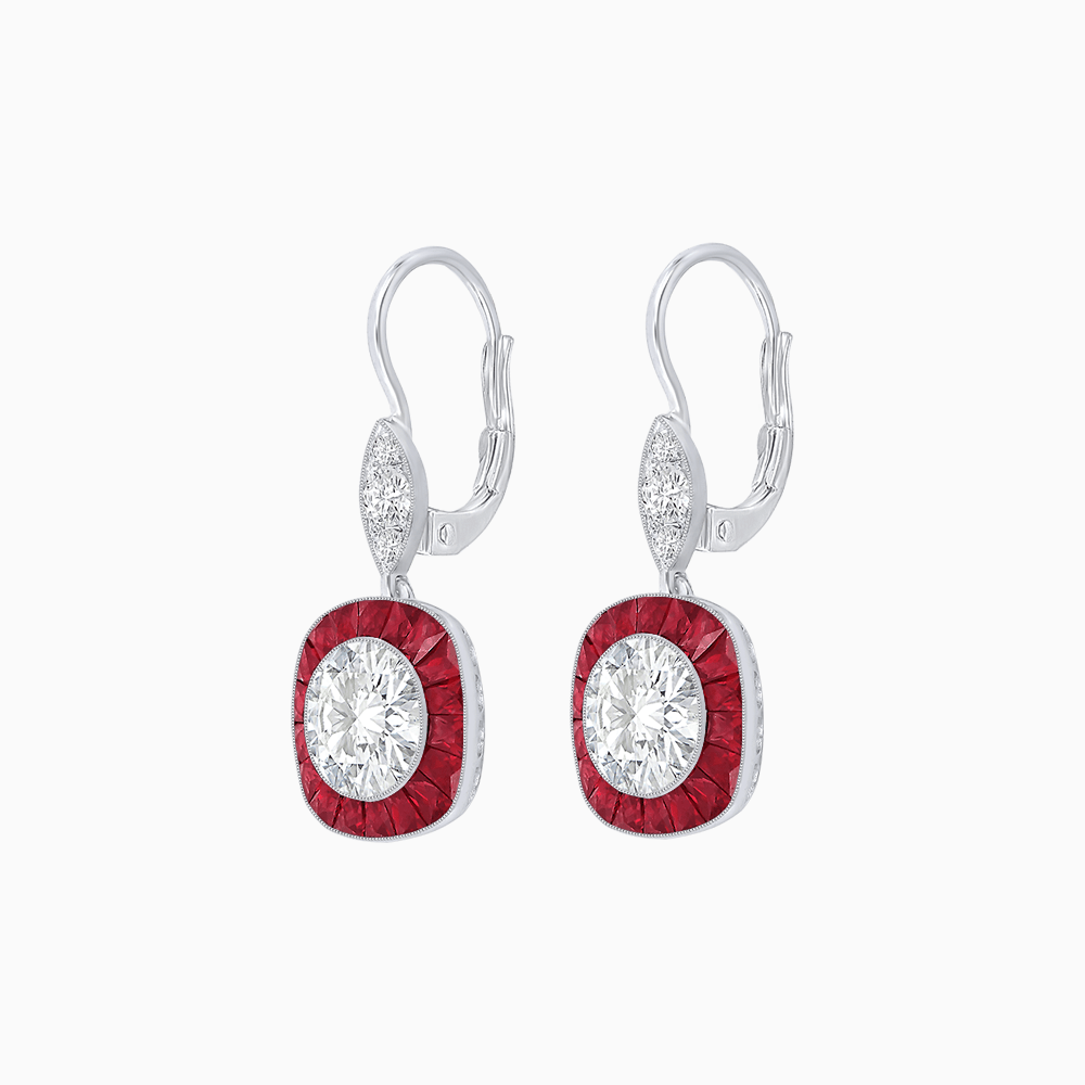 Cushion Halo Drop Earrings with Diamond and Gemstone | Mounting - Shahin Jewelry