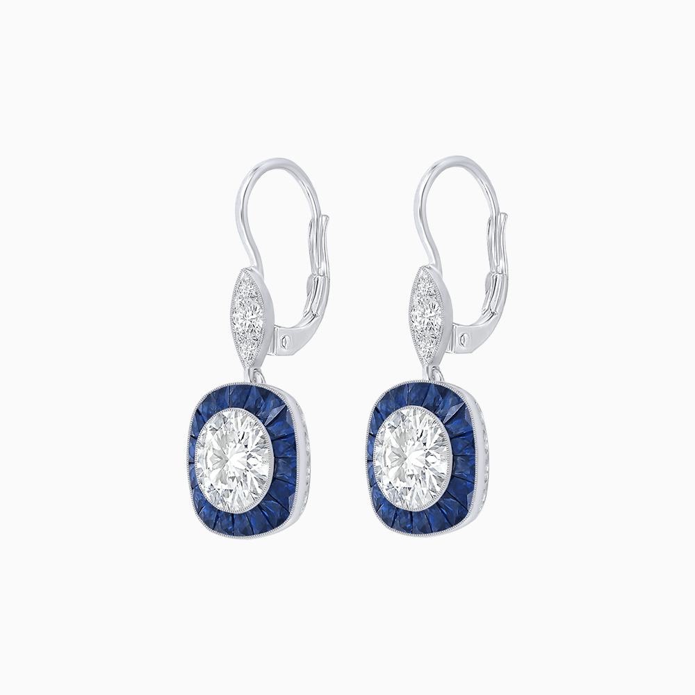 Cushion Halo Drop Earrings with Diamond and Gemstone | Mounting - Shahin Jewelry